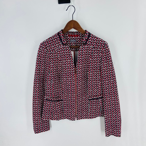 Basler Pink Navy White Faux Tweed Zip-Up Blazer Size EU40 - Picture 1 of 12